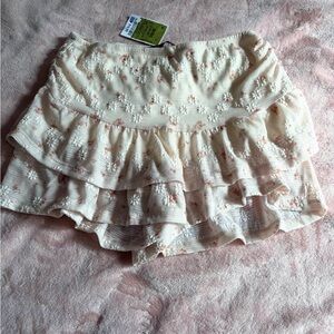 Cream Floral Ruffle Skort